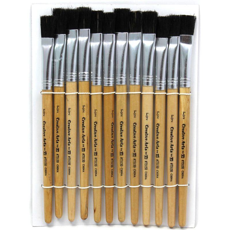 (3 Pk) Brushes Stubby Easel Flat 1-2in Natural Bristle 12 Per Set