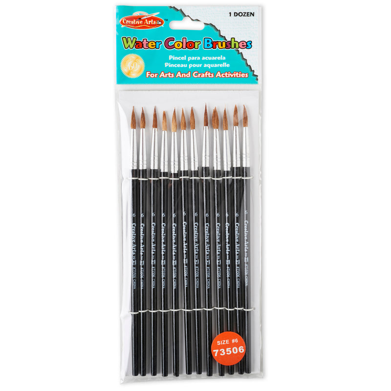 Brushes Water Color Pointed #6 11-16 Camel Hair 12 Ct