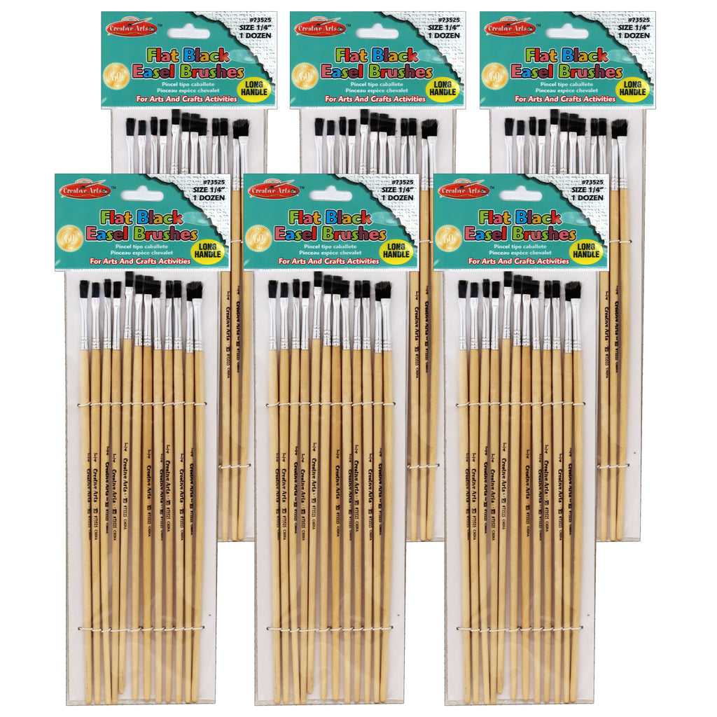 (6 Pk) Brushes Easel Flat 1-4in Bristle 12 Per Set
