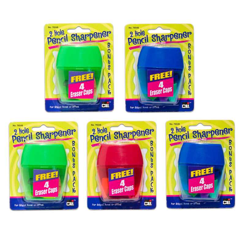 2 Hole Pencil Sharpnr 12 Set Assorted Colors With 4 Erasers