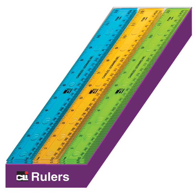 Ruler Plastic 12in Asrtd Colrs 36st