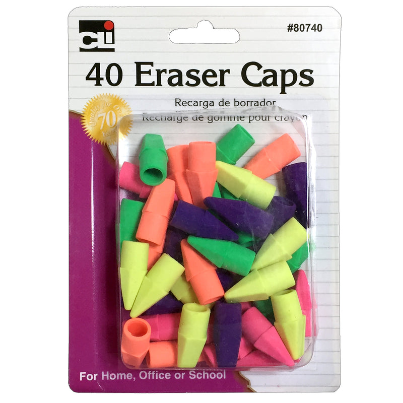 (24 Pk) Pencil Eraser Caps Assorted Colors