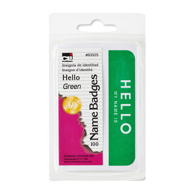 Name Badges Hello Green Charles Leonard Self Adhesive