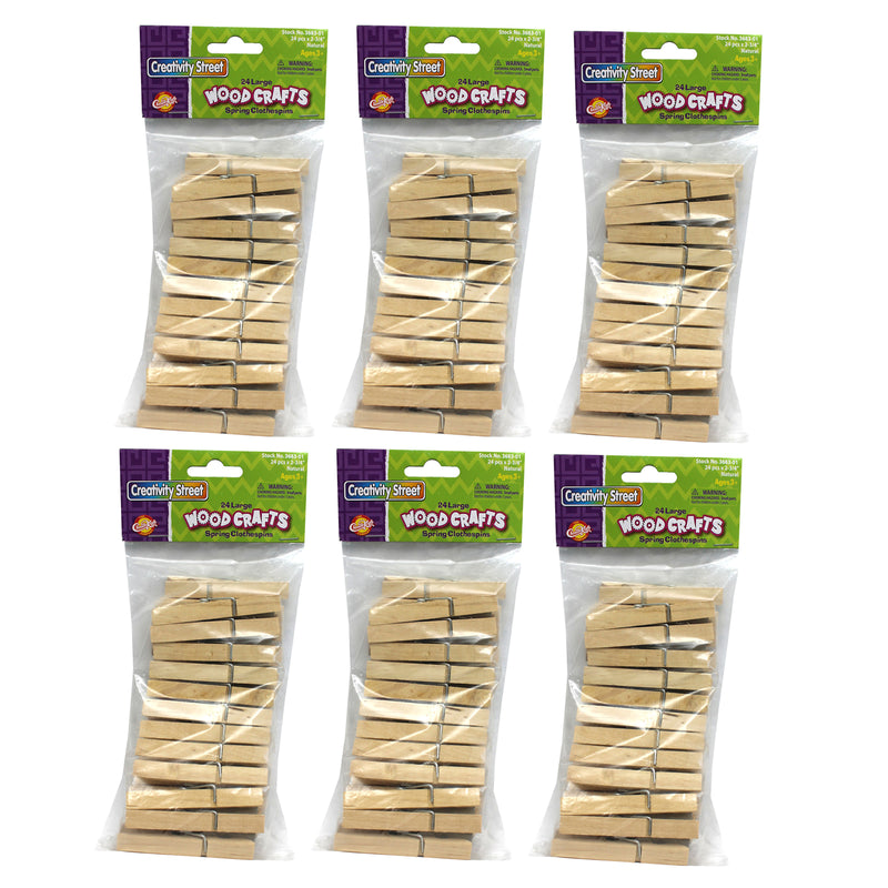 (6 Pk) Large Spring Clothespins Natural