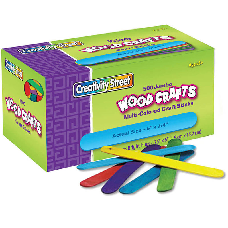(2 Pk) Jumbo Craft Sticks 500 Per Pk Bright Hues