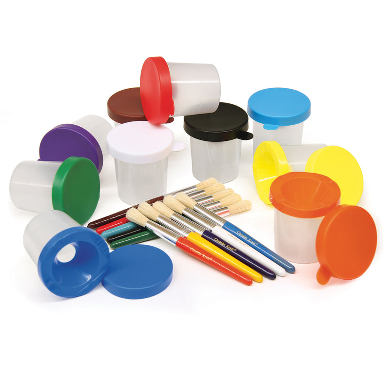 Paint Cups & Brushes Set 10 Cups W- 10 Color Coordinated Brushes