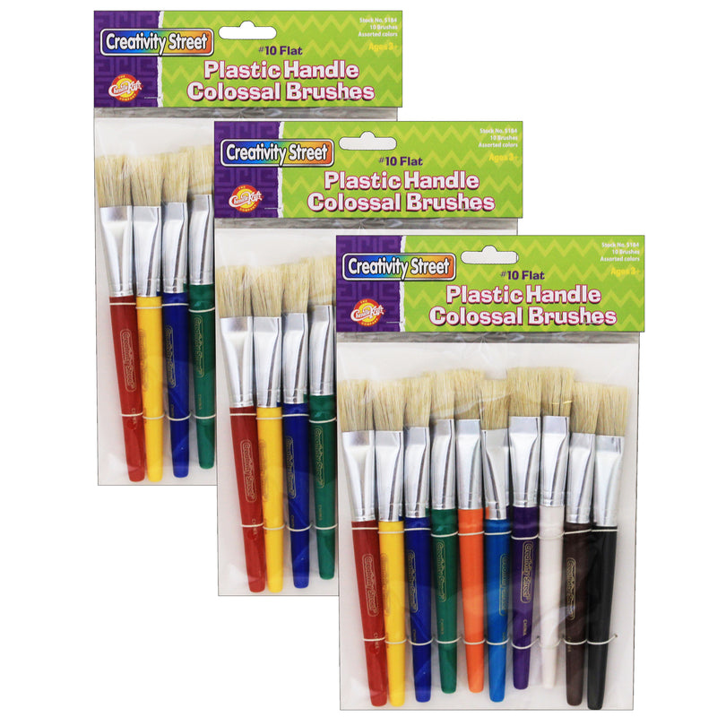 (3 Pk) Flat Wooden Handle Brushes 10 Per Pk