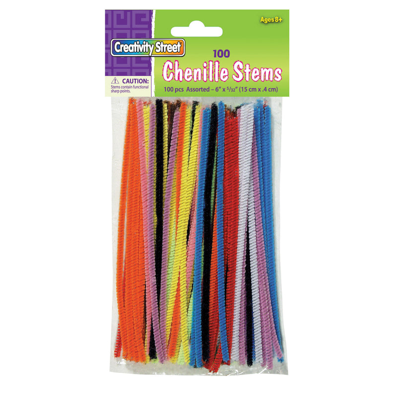 (12 Pk) Chenille Stems Asstd 6in Stems 100 Per Pk