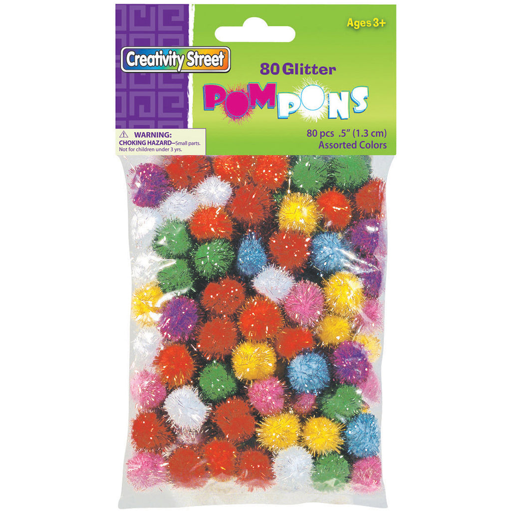 (6 Pk) Glitter Pom Poms 1-2in 80 Per Pk