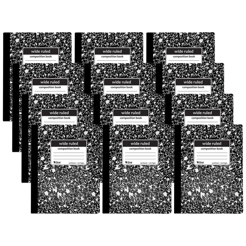 Composition Notebook, 100 Page, Wide Ruled, Black Marble, Pack of 12