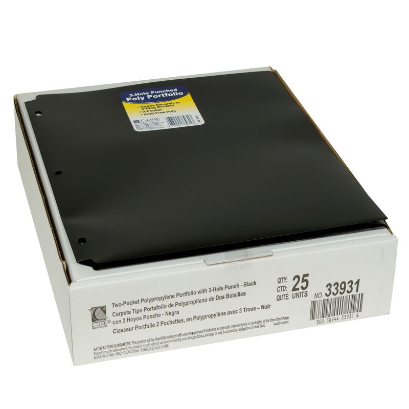 2 Pocket Poly Portfolio Black W- 3 Hole Punch