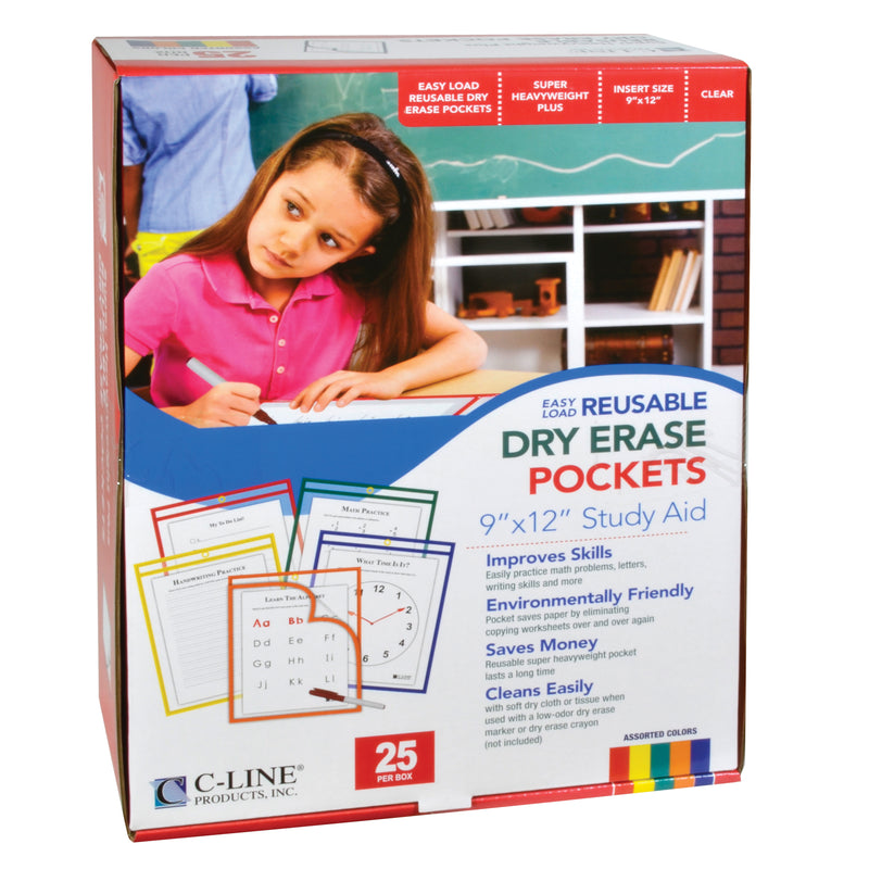 C-line Easy Load Pockets 25ct 9x12 Primary Colors