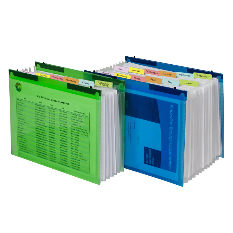 Expanding File Folder, 7-Pocket, Hanging Tabs, Bright Green