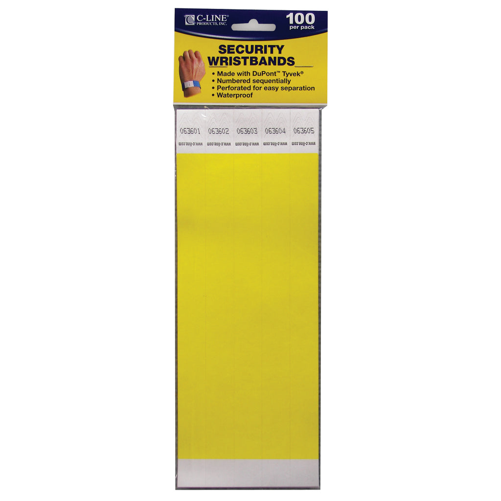 (2 Pk) C Line Dupont Tyvek Yellow Security Wristbands 100 Per Pk