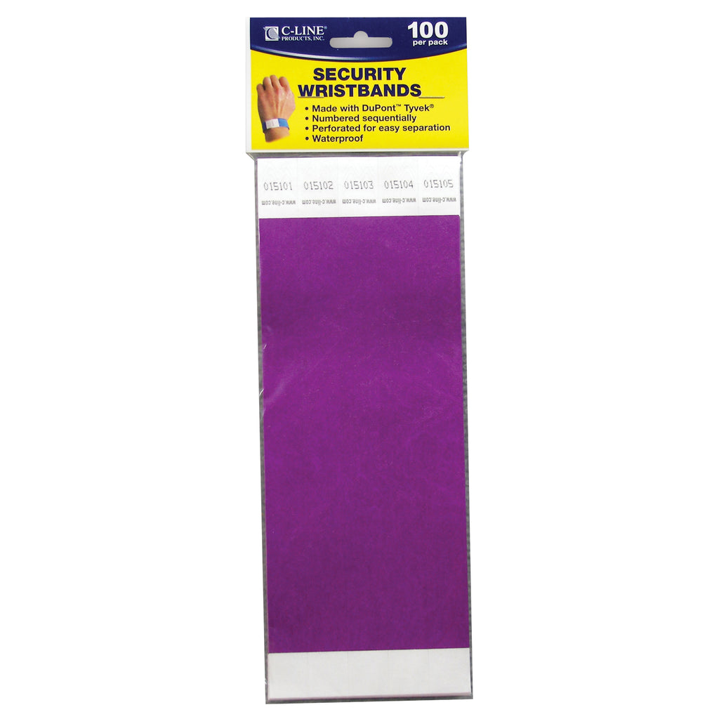 (2 Pk) C Line Dupont Tyvek Purple Security Wristbands 100 Per Pk