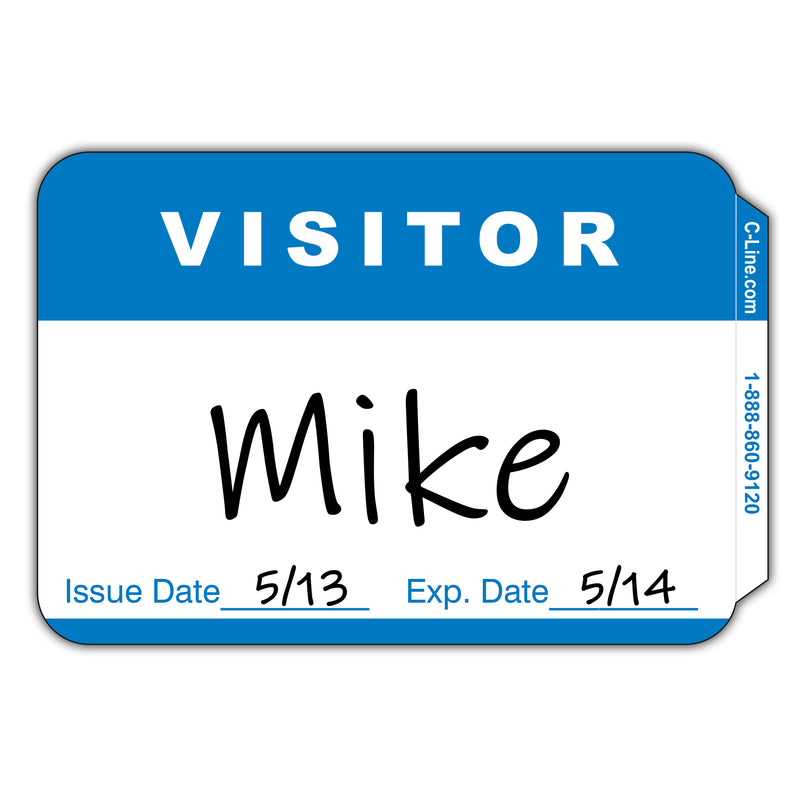 Pressure Sensitive Badges, Visitor, Blue, 3-1-2" x 2-1-4", Box of 100