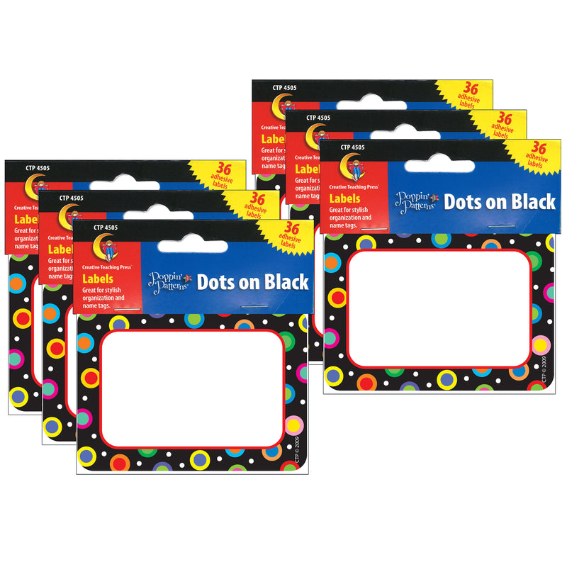 (6 Pk) Dots On Black Name Tags