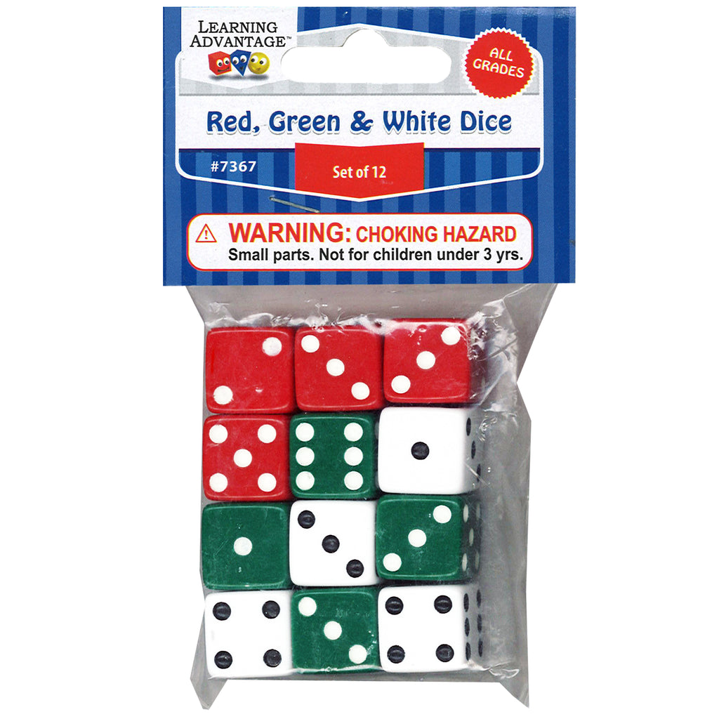 (6 Pk) Red Green & White Dot Dice 12-pk