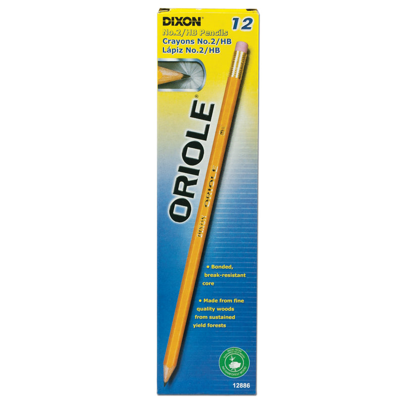 Oriole® Wood-Cased Pencils, #2 HB Soft, Pre-Sharpened, Yellow, 12 Per Pack, 6 Packs