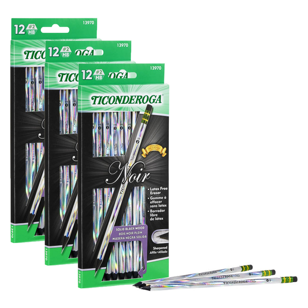 (3 Pk) Noir Pencils No 2 Soft Pack Of 12 Ticonderoga Presharpened