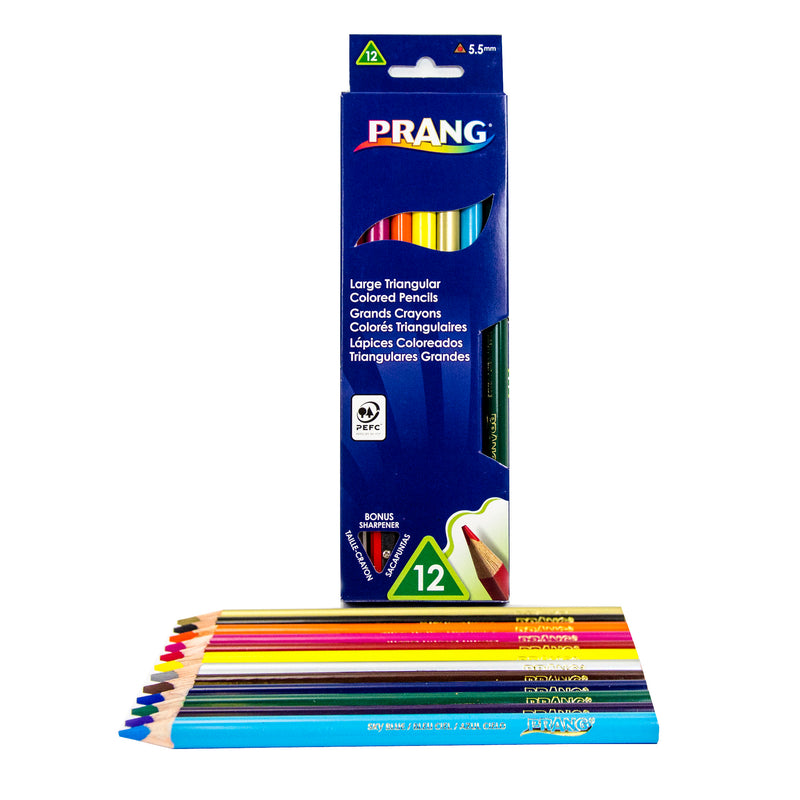 Triangular Colored Pencils, 5.5 mm core, With Sharpener, Assorted Colors, 12 Per Pack, 2 Packs