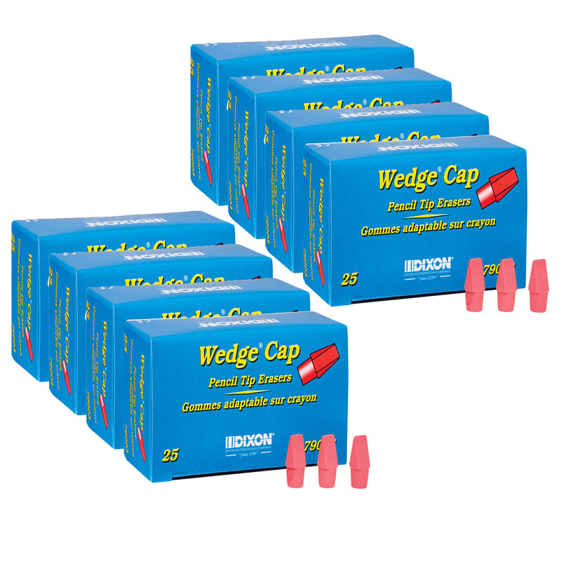 (8 Pk) Wedge Pencil Cap Erasers Pnk 25pk