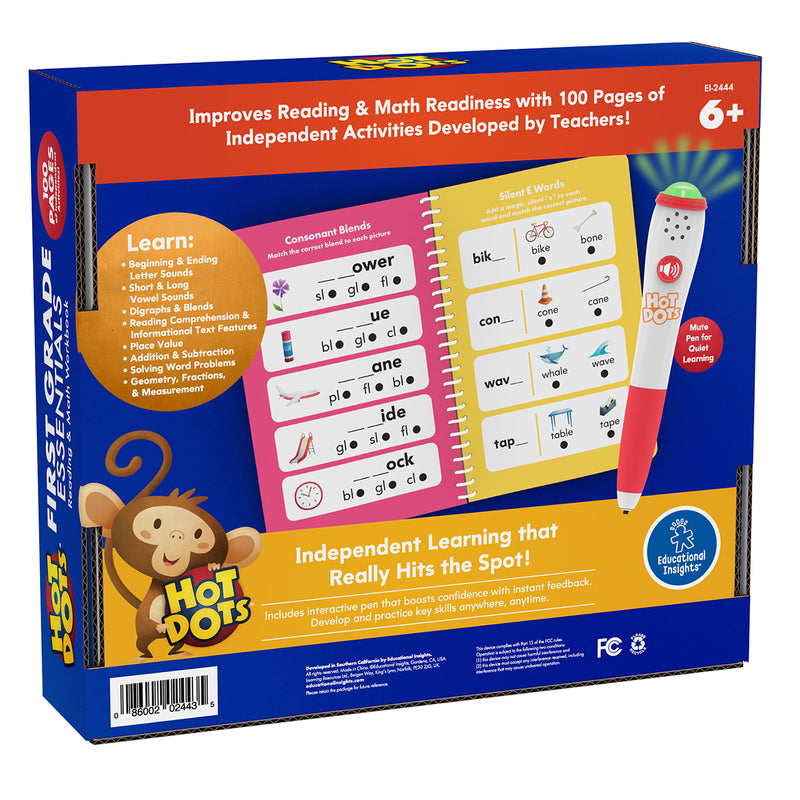 Hot Dots® First Grade Essentials Reading & Math Workbook