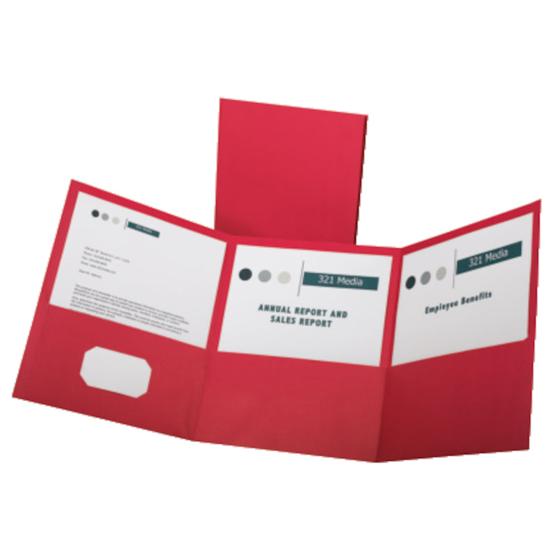 Paper Tri Fold Pocket Folder, Red, Pack of 20