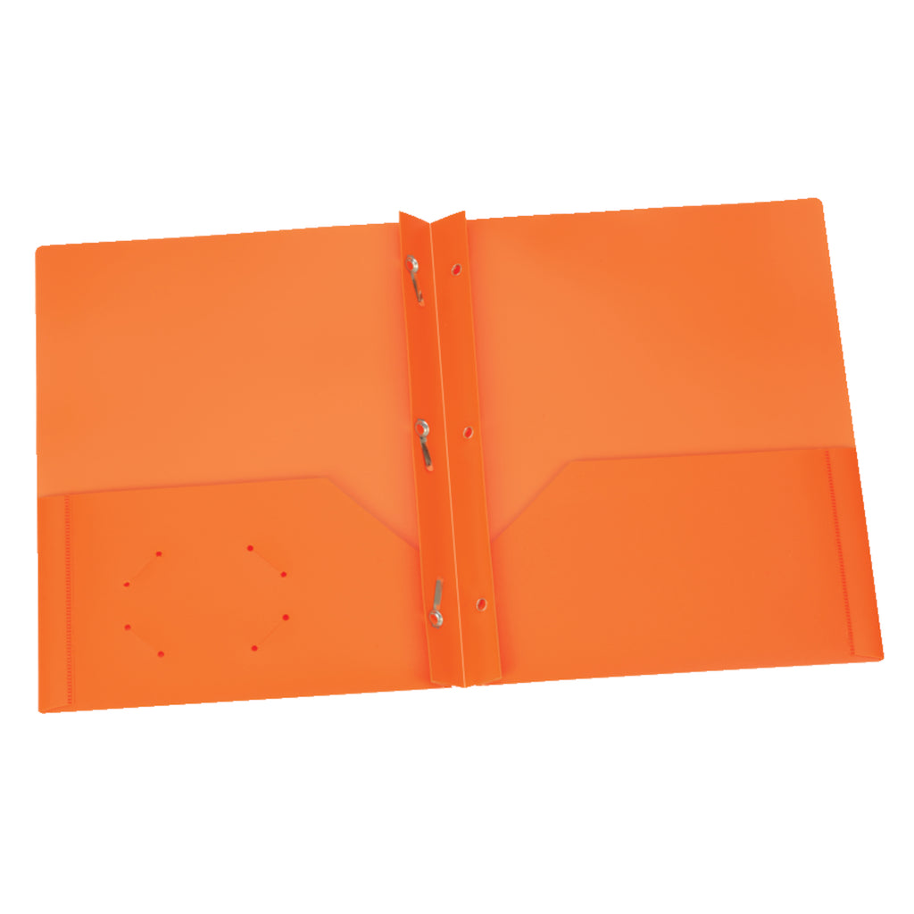Poly Two Pocket Portfolio with Prongs, Orange, Pack of 25