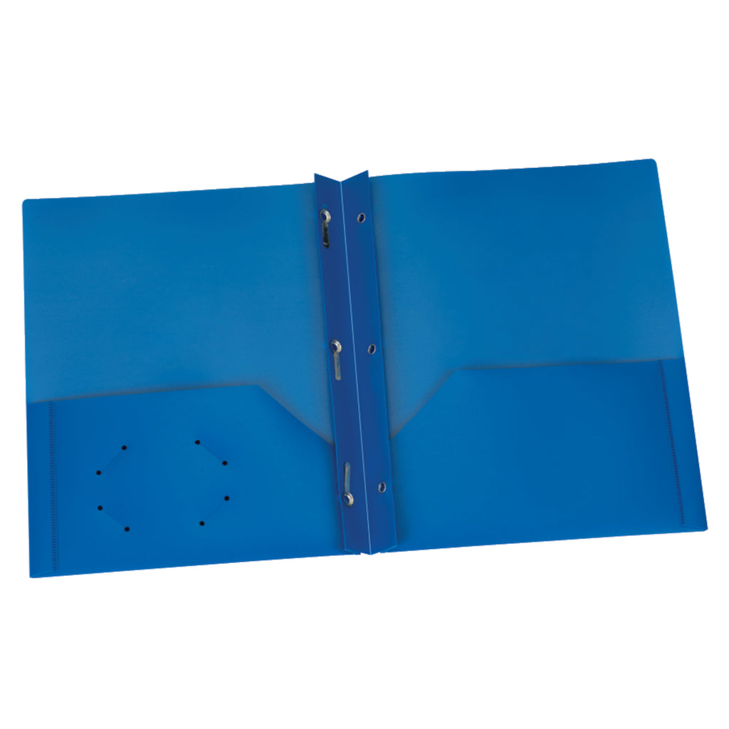 Blue Poly Two Pocket Portfolio with Prongs, Pack of 25