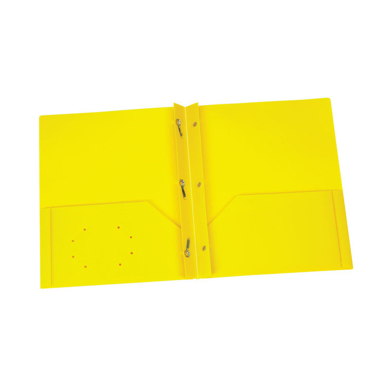 Yellow Poly Two Pocket Portfolio with Prongs, Pack of 25