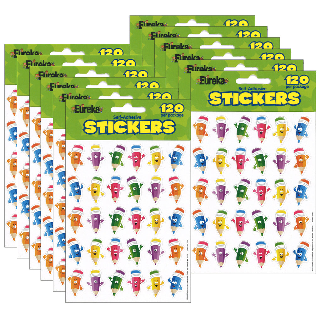 (12 Pk) Pencil Smiley Faces Theme Stickers