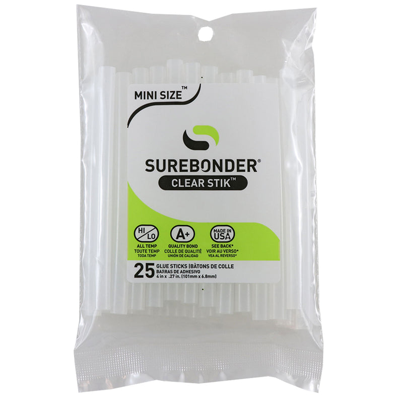 Mini Clear Hot Glue Stick 25 Pk Size 4 Dual Temp Surebonder