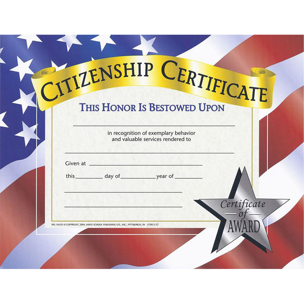 (3 Pk) Certificates Citizenship 8.5x11 30 Per Pk