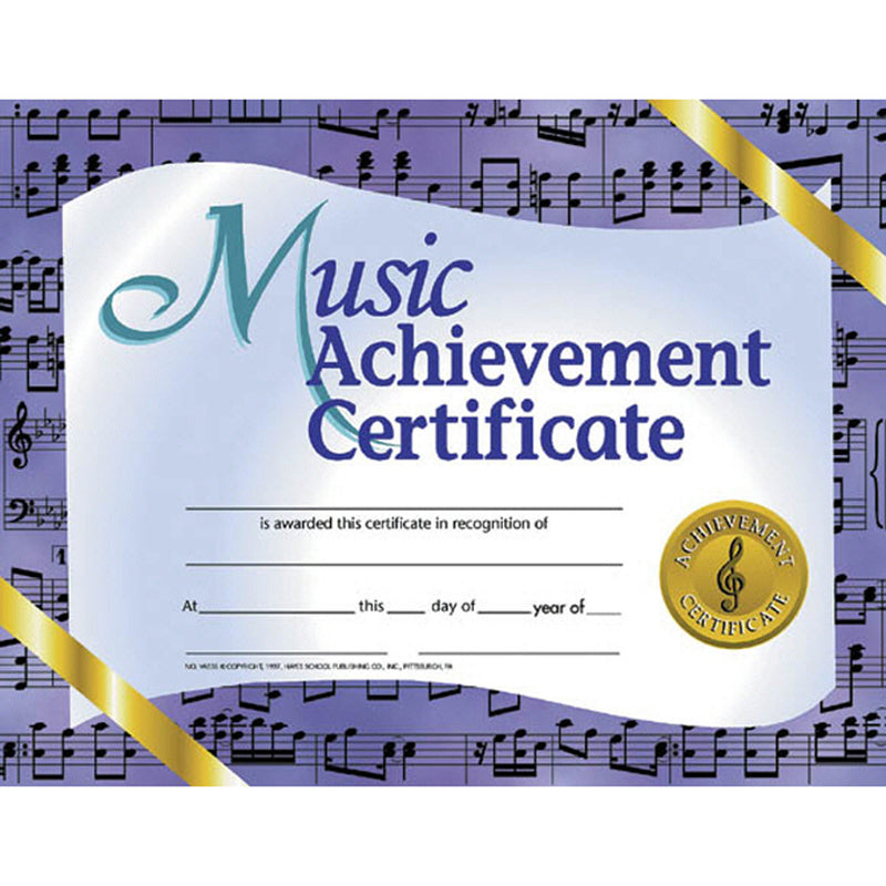 (3 Pk) Music Achievement Cert 8.5x11 30 Per Pk