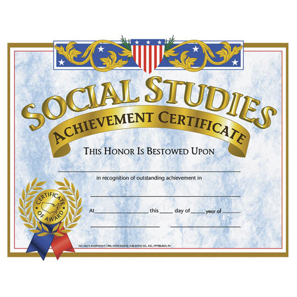 (3 Pk) Certificates Social Studies 8.5x11 30 Per Pk