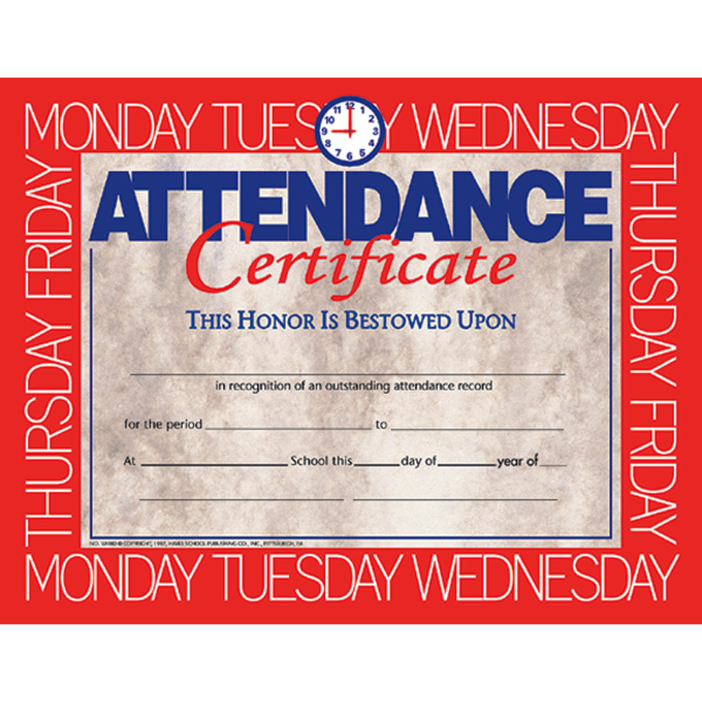 (3 Pk) Certificates Attendance 8.5x11 30 Per Pk