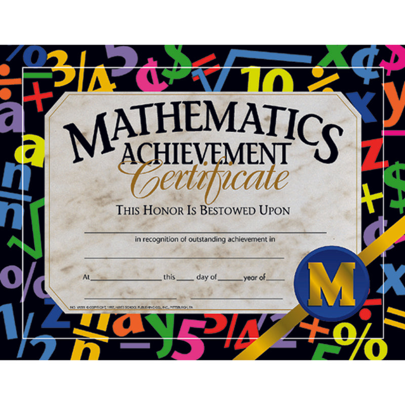 (3 Pk) Certificates Mathematics Achievement 8.5x11 30 Per Pk