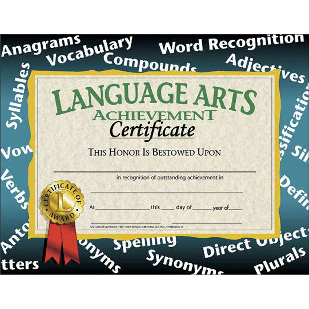 (3 Pk) Certificates Language Arts Achievement 8.5x11 30 Per Pk