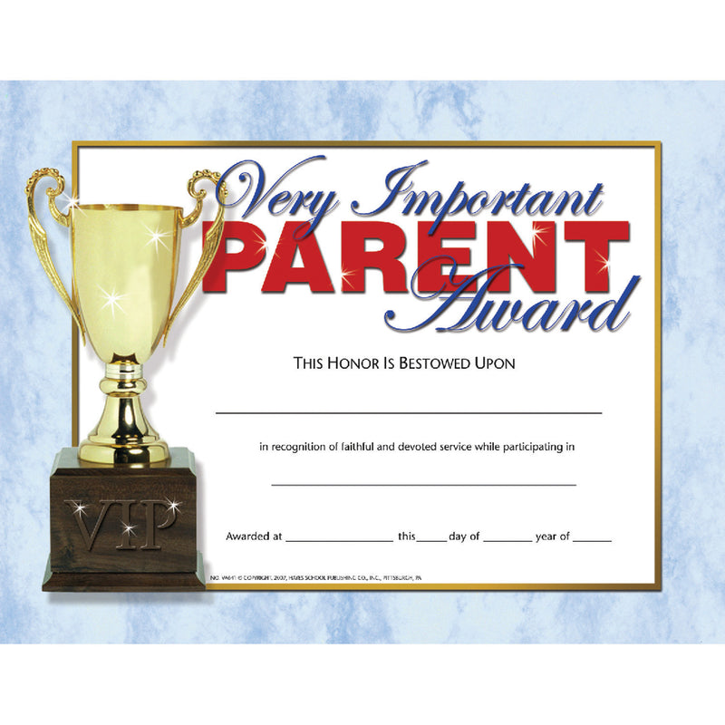 (3 Pk) Very Important Parent Award Certificates 30 Per Pk