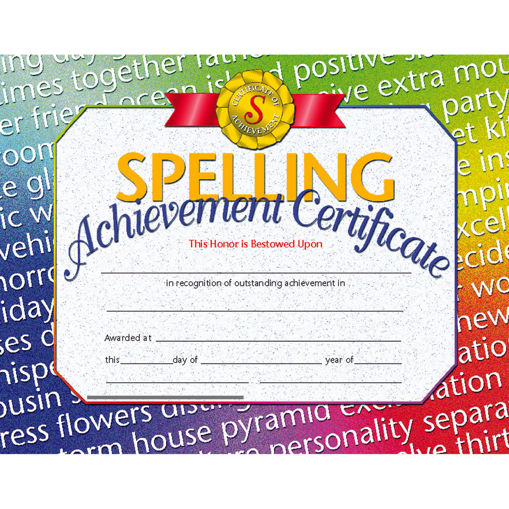 (3 Pk) Spelling Achievement Cert Inkjet Laser 8.5x11 30 Per Pk