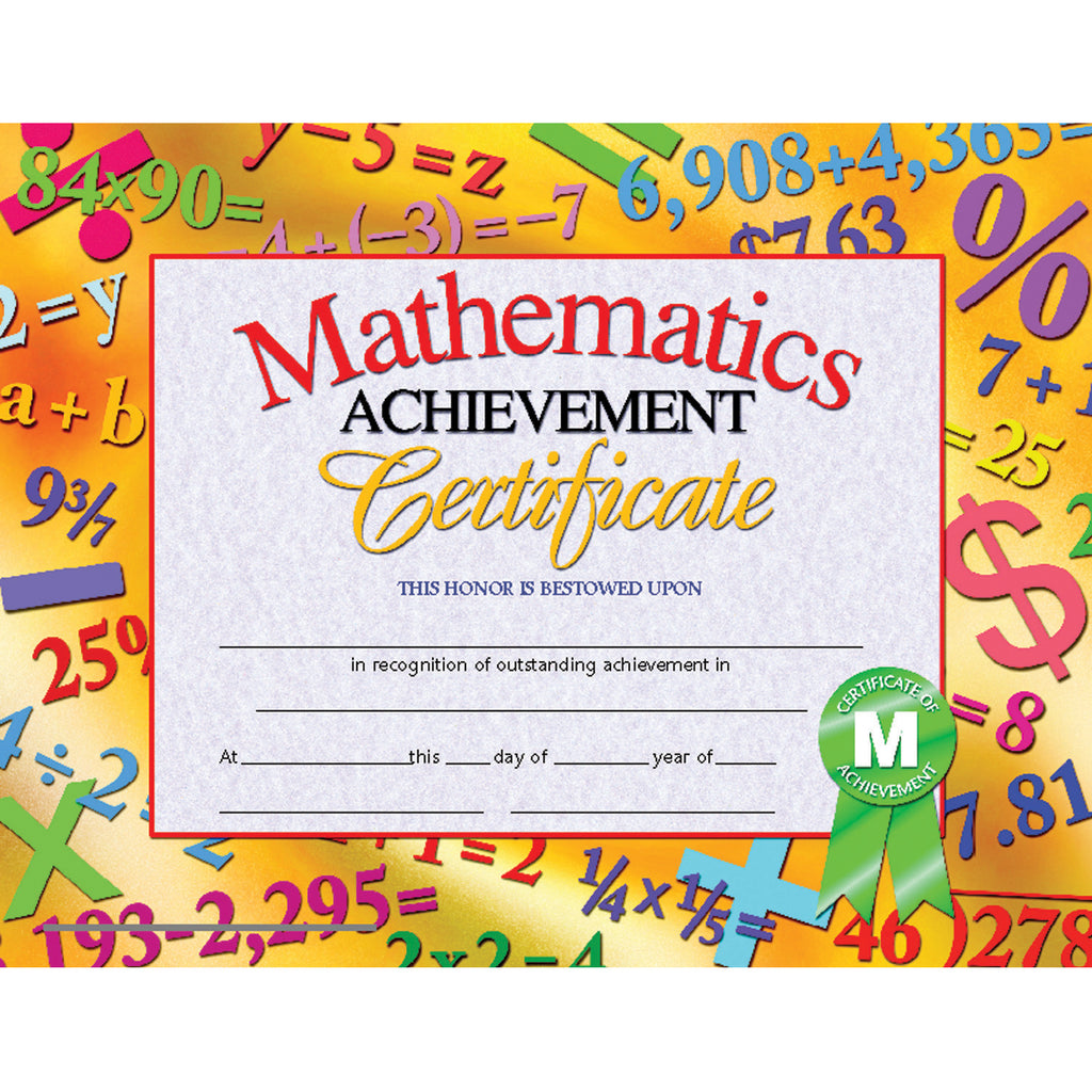 (3 Pk) Mathematics Achievement Cert Inkjet Laser 8.5x11 30 Per Pk