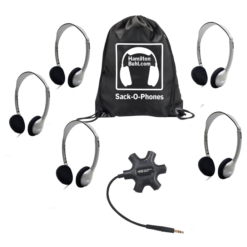 Galaxy™ Econo-Line of Sack-O-Phones with 5 Personal-Sized HA2 Headphones, Starfish Jackbox and Carry Bag