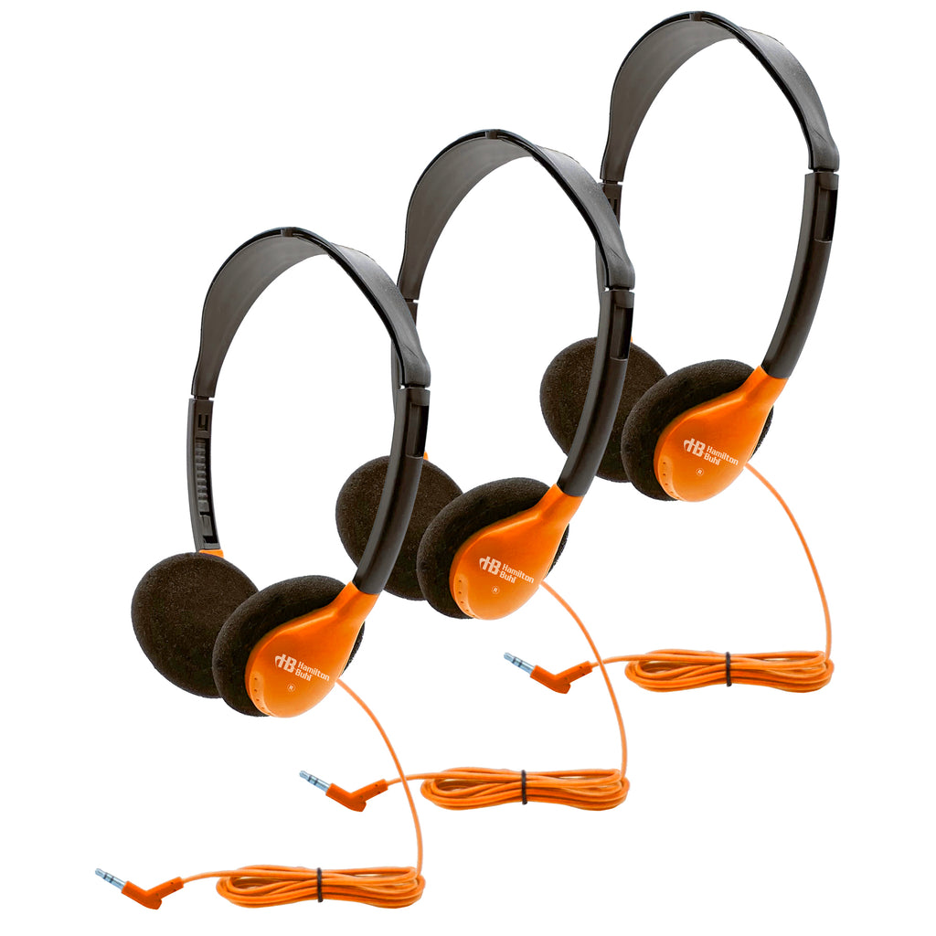 Personal On-Ear Stereo Headphone, Orange, Pack of 3