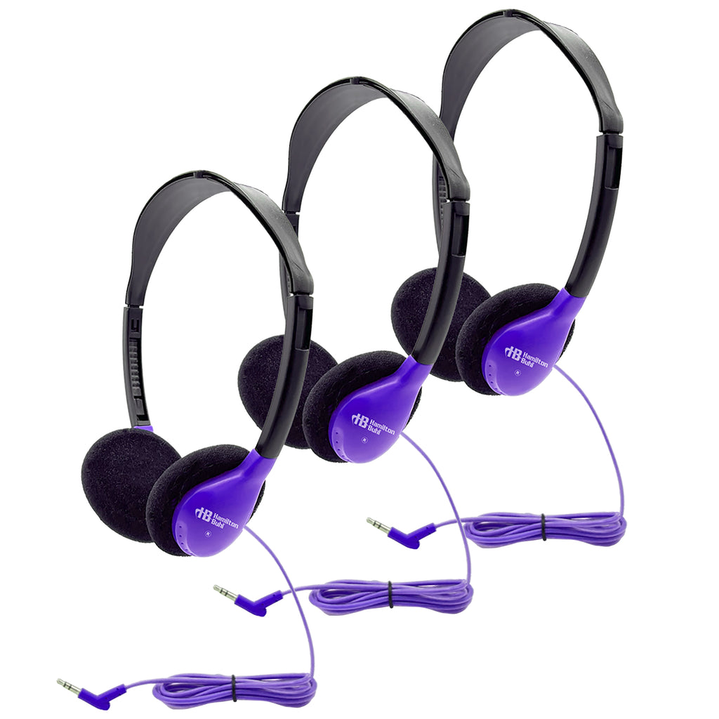 Personal On-Ear Stereo Headphone, Purple, Pack of 3