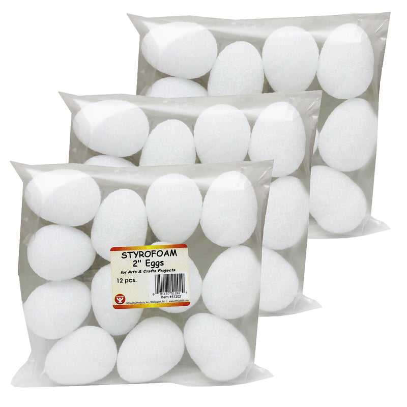 (3 Pk) Styrofoam 2in Eggs 12 Per Pk