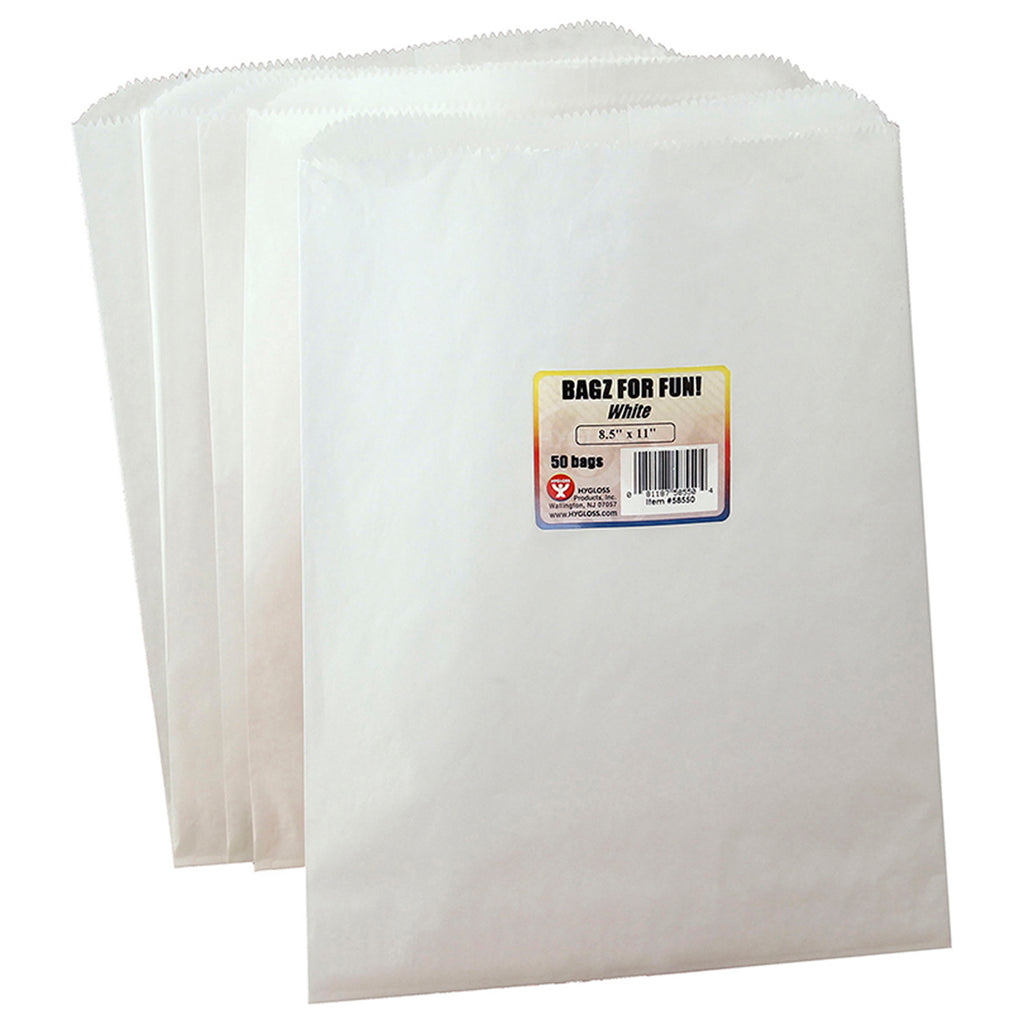 (3 Pk) Colorful Paper Bags 8.5x11 White Pinch Bottom 50 Per Pk