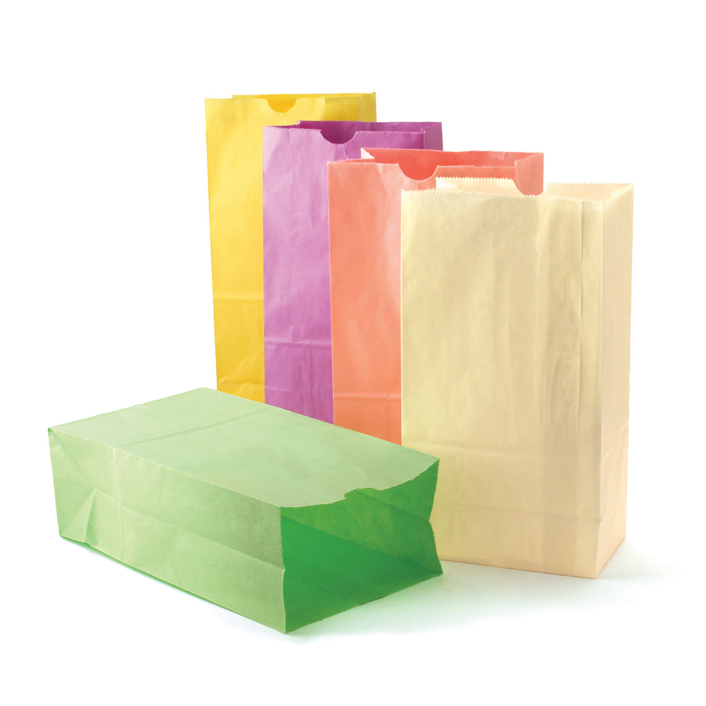 (3 Pk) Colorful Paper Bags Sz6 Pastel Assorted Colors