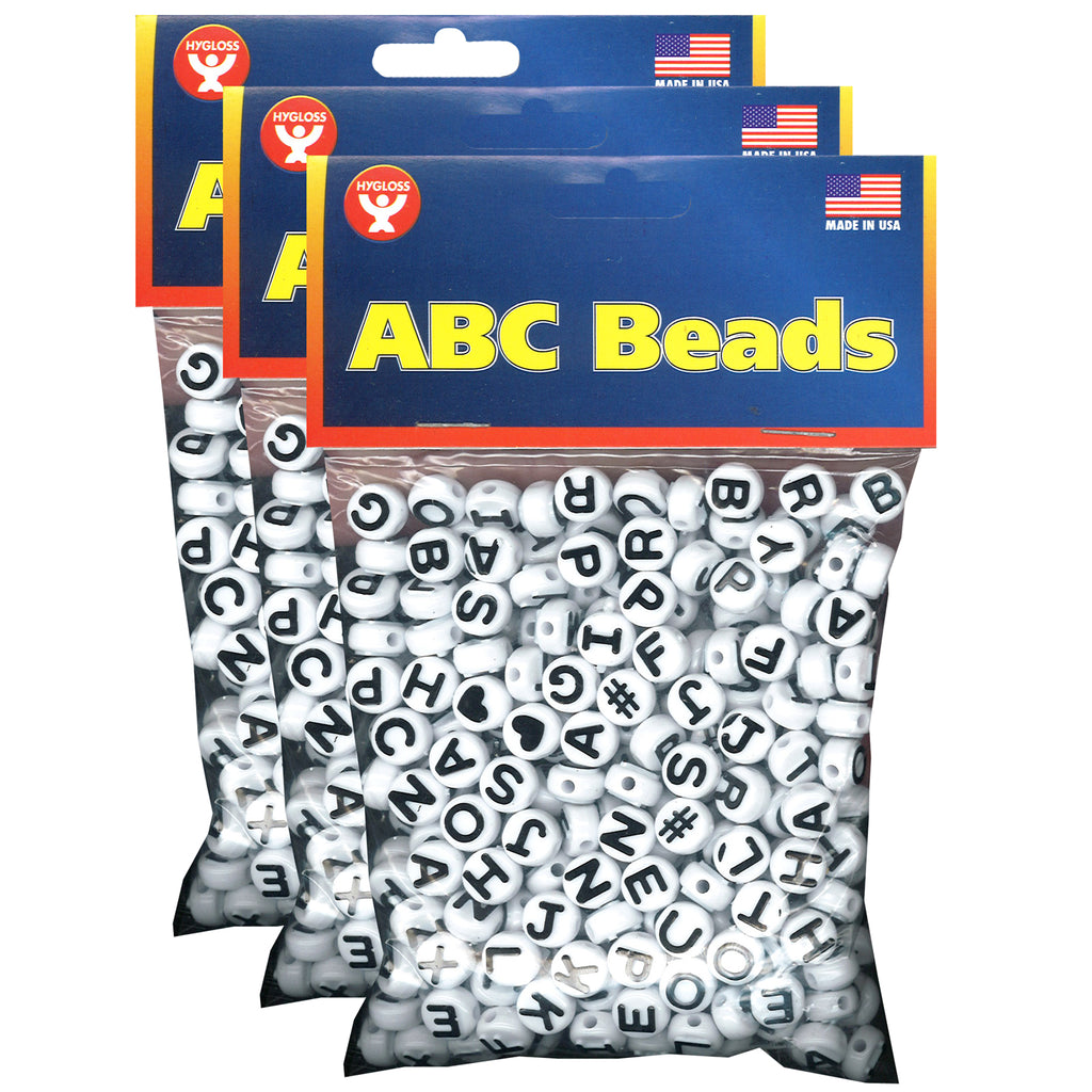 (3 Pk) Abc Beads Black And White 300 Count