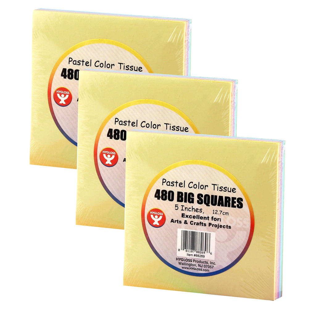 (3 Pk) 5in Tissue Squares Pastel 480 Per Pk